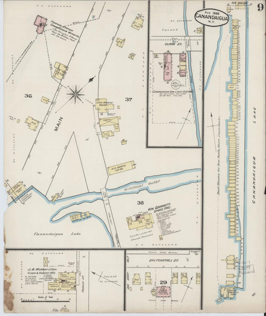 Sanborn Fire Insurance Map from Canandaigua, Ontario County, New York (1886), Sheet #0009 - Historic Sanborn Fire Insurance Map Print, vintage old map wall art, antique decor, genealogy gift, New York New York map