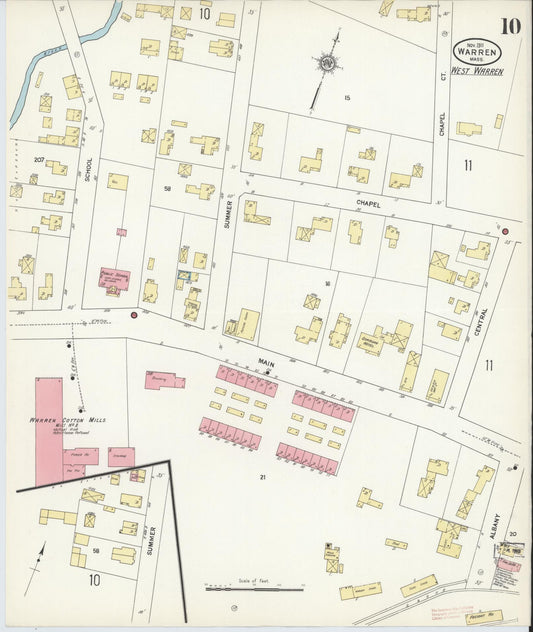 Sanborn Fire Insurance Map from Warren, Worcester County, Massachusetts (1911), Sheet #0010 - Historic Sanborn Fire Insurance Map Print, vintage old map wall art, antique decor, genealogy gift, Massachusetts Massachusetts map