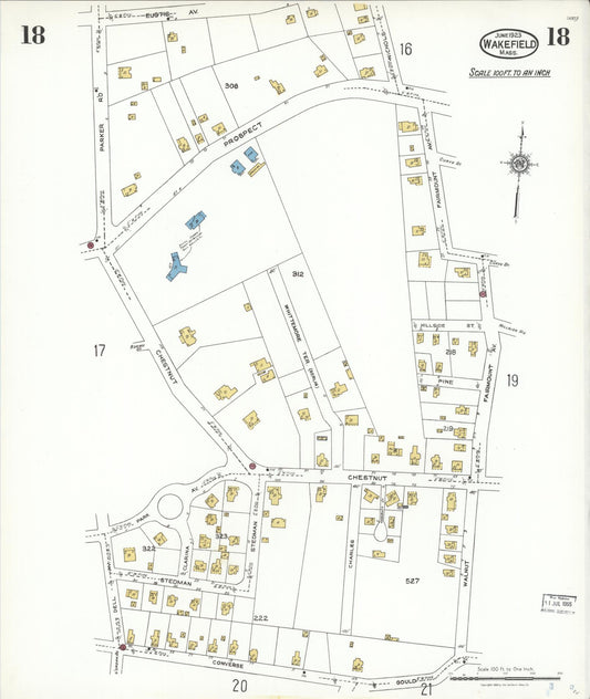 Sanborn Fire Insurance Map from Wakefield, Middlesex County, Massachusetts (1923), Sheet #0018 - Historic Sanborn Fire Insurance Map Print, vintage old map wall art, antique decor, genealogy gift, Massachusetts Massachusetts map