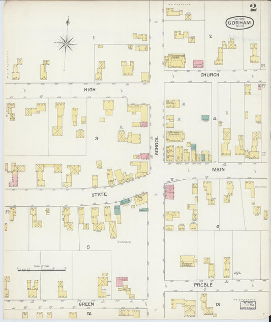 Sanborn Fire Insurance Map from Gorham, Cumberland County, Maine (1892), Sheet #0002 - Historic Sanborn Fire Insurance Map Print, vintage old map wall art, antique decor, genealogy gift, Maine Maine map