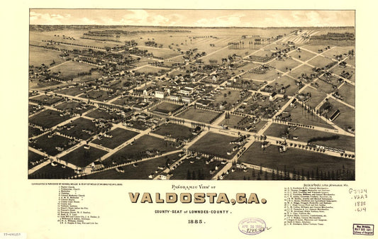 Panoramic view of Valdosta, Ga. : county seat of Lowndes County. (1885) – Historic Bird’s-Eye View Panorama Print
