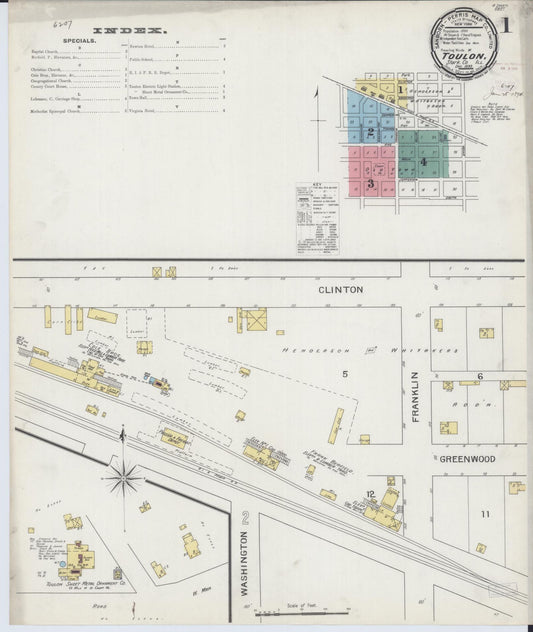 Sanborn Fire Insurance Map from Toulon, Stark County, Illinois (1893), Sheet #0001 - Complete Map Set gallery image, historic Sanborn map, vintage wall art, Illinois Illinois