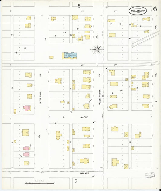 Sanborn Fire Insurance Map from Wellington, Sumner County, Kansas (1899), Sheet #0006 - Historic Sanborn Fire Insurance Map Print, vintage old map wall art, antique decor, genealogy gift, Kansas Kansas map