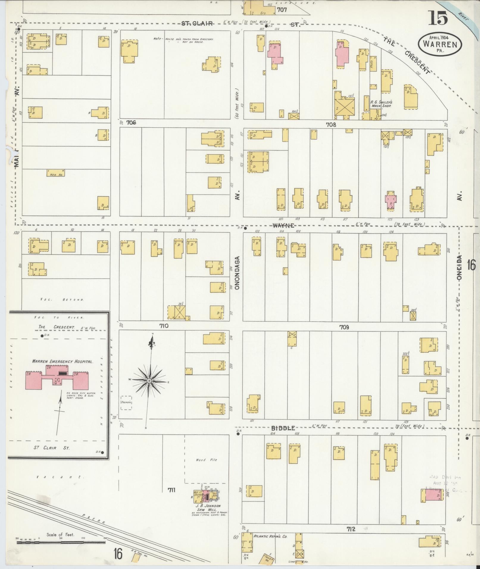Sanborn Fire Insurance Map from Warren, Warren County, Pennsylvania (1904), Sheet #0015 - Historic Sanborn Fire Insurance Map Print, vintage old map wall art, antique decor, genealogy gift, Pennsylvania Pennsylvania map