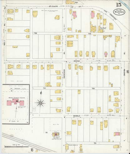 Sanborn Fire Insurance Map from Warren, Warren County, Pennsylvania (1904), Sheet #0015 - Historic Sanborn Fire Insurance Map Print, vintage old map wall art, antique decor, genealogy gift, Pennsylvania Pennsylvania map