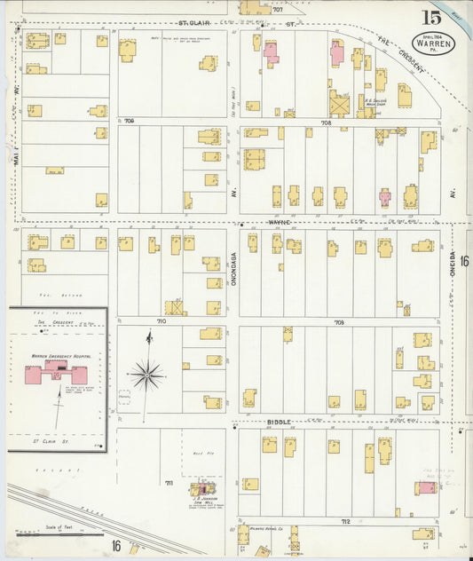 Sanborn Fire Insurance Map from Warren, Warren County, Pennsylvania (1904), Sheet #0015 - Historic Sanborn Fire Insurance Map Print, vintage old map wall art, antique decor, genealogy gift, Pennsylvania Pennsylvania map