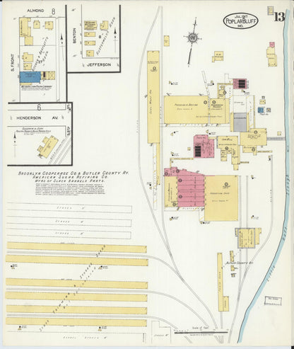 Sanborn Fire Insurance Map from Poplar Bluff, Butler County, Missouri (1917), Sheet #0013 - Historic Sanborn Fire Insurance Map Print, vintage old map wall art, antique decor, genealogy gift, Missouri Missouri map
