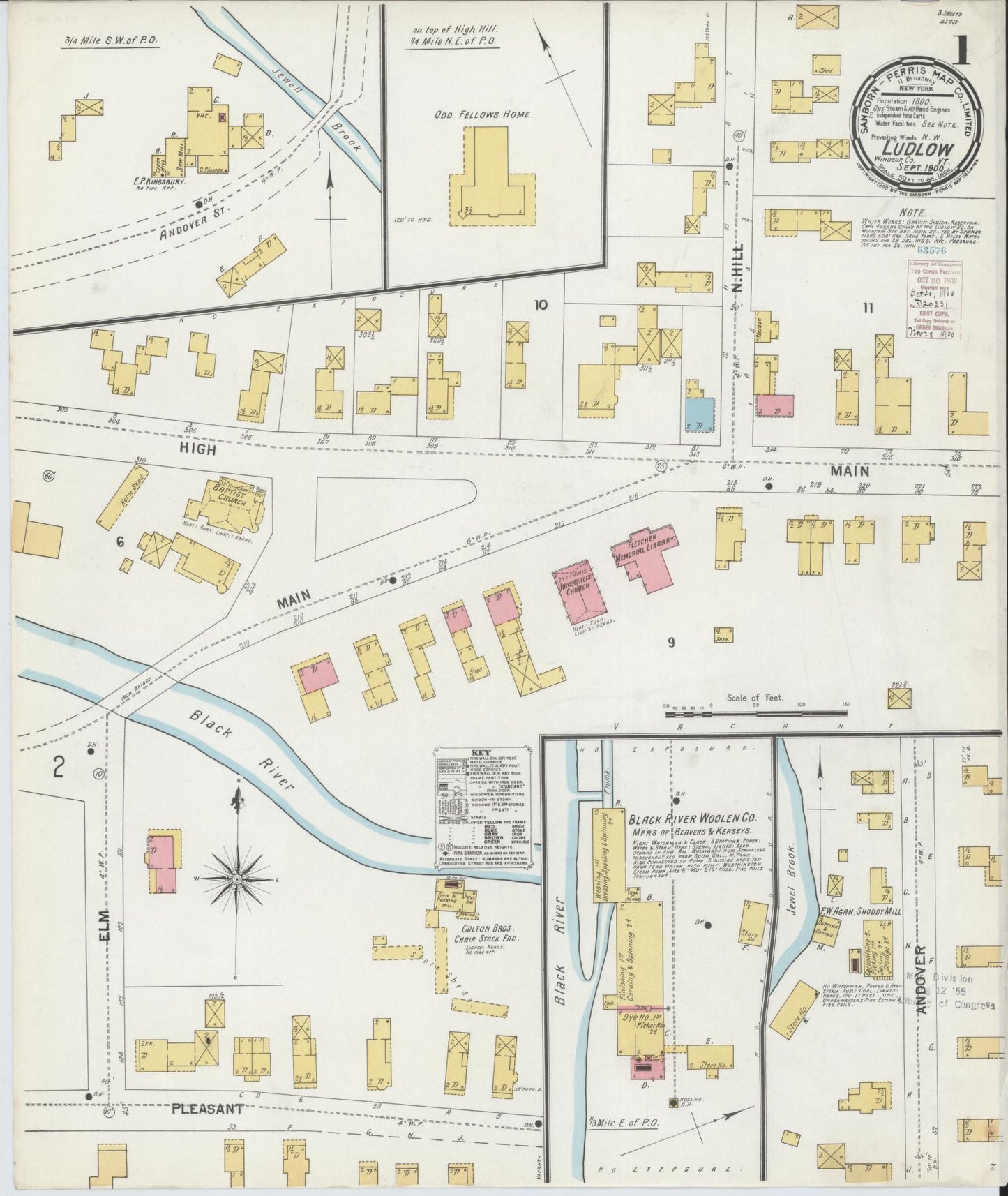 Sanborn Fire Insurance Map from Ludlow, Windsor County, Vermont (1900), Sheet #0001 - Complete Map Set gallery image, historic Sanborn map, vintage wall art, Vermont Vermont