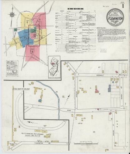 Sanborn Fire Insurance Map from Flemington, Hunterdon County, New Jersey (1921), Sheet #0001 - Historic Sanborn Fire Insurance Map Print, vintage old map wall art, antique decor, genealogy gift, New Jersey New Jersey map