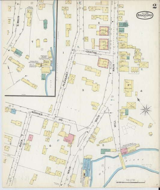 Sanborn Fire Insurance Map from Bradford, Orange County, Vermont (1892), Sheet #0002 - Historic Sanborn Fire Insurance Map Print, vintage old map wall art, antique decor, genealogy gift, Vermont Vermont map