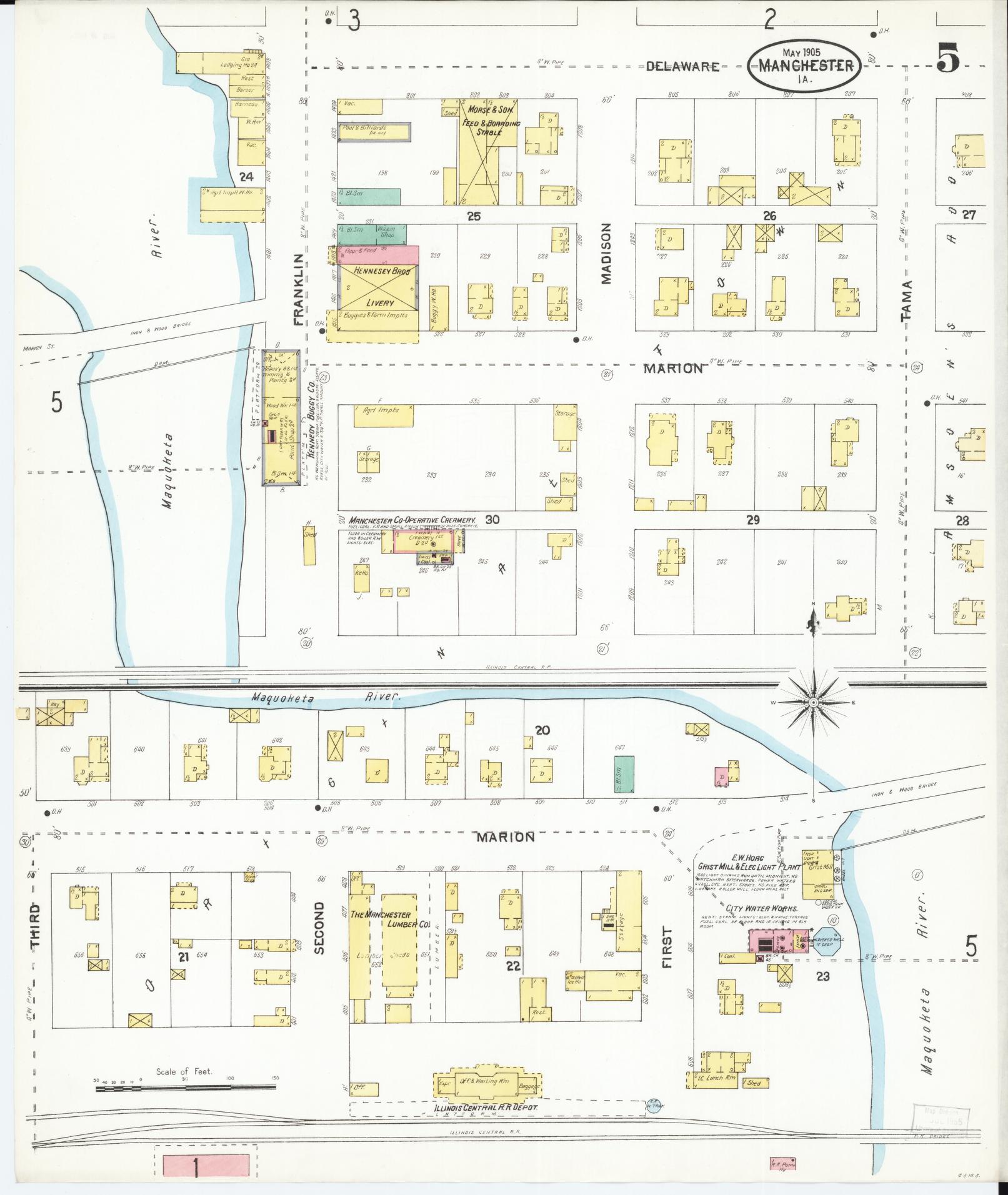 Sanborn Fire Insurance Map from Manchester, Delaware County, Iowa (1905), Sheet #0005 - Complete Map Set gallery image, historic Sanborn map, vintage wall art, Manchester Delaware