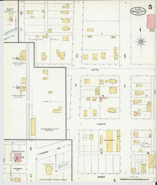 Sanborn Fire Insurance Map from Valley City, Barnes County, North Dakota (1904), Sheet #0005 - Historic Sanborn Fire Insurance Map Print, vintage old map wall art, antique decor, genealogy gift, North Dakota North Dakota map