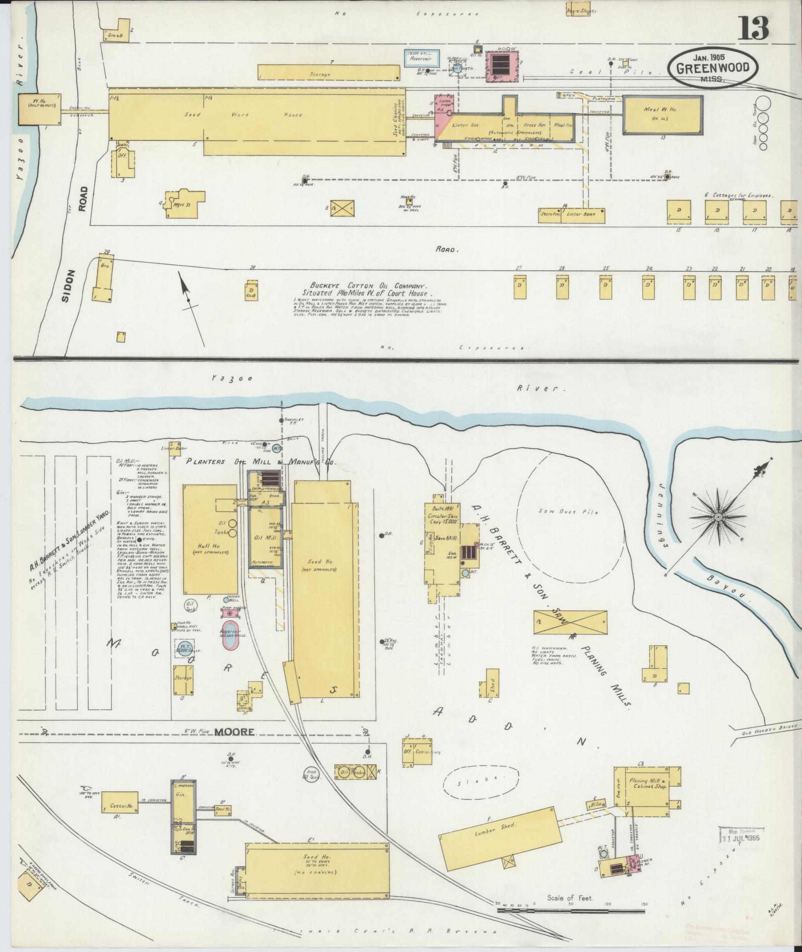 Sanborn Fire Insurance Map from Greenwood, Leflore County, Mississippi (1905), Sheet #0013 - Complete Map Set gallery image, historic Sanborn map, vintage wall art, Mississippi Mississippi