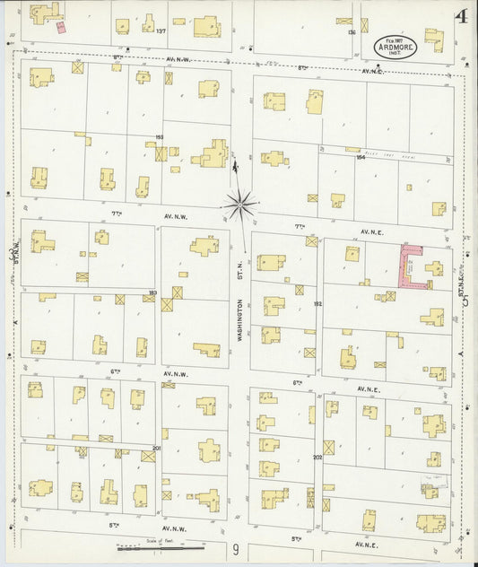 Sanborn Fire Insurance Map from Ardmore, Carter County, Oklahoma (1907), Sheet #0004 - Historic Sanborn Fire Insurance Map Print, vintage old map wall art, antique decor, genealogy gift, Oklahoma Oklahoma map