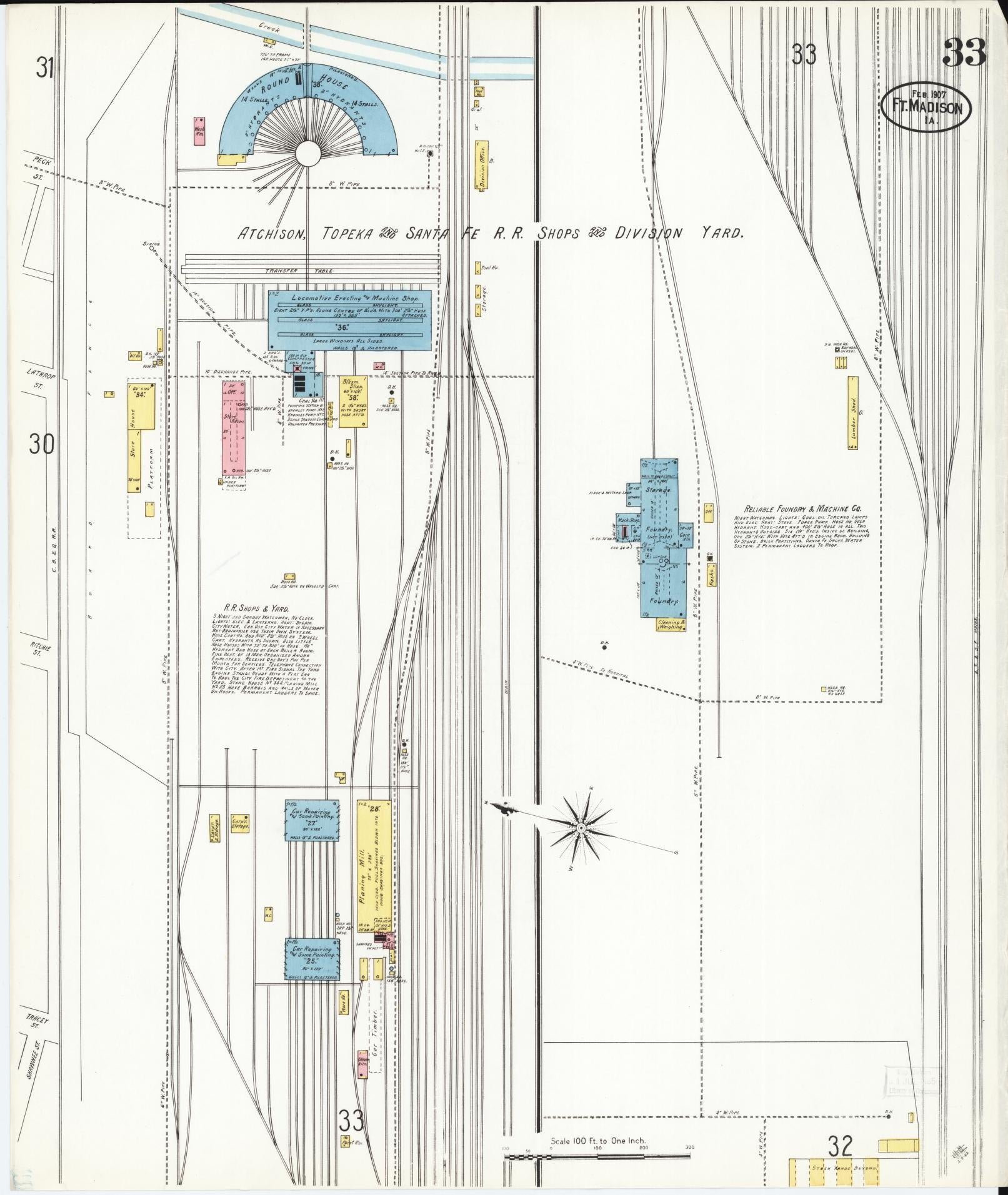 Sanborn Fire Insurance Map from Fort Madison, Lee County, Iowa (1907), Sheet #0033 - Historic Sanborn Fire Insurance Map Print, vintage old map wall art