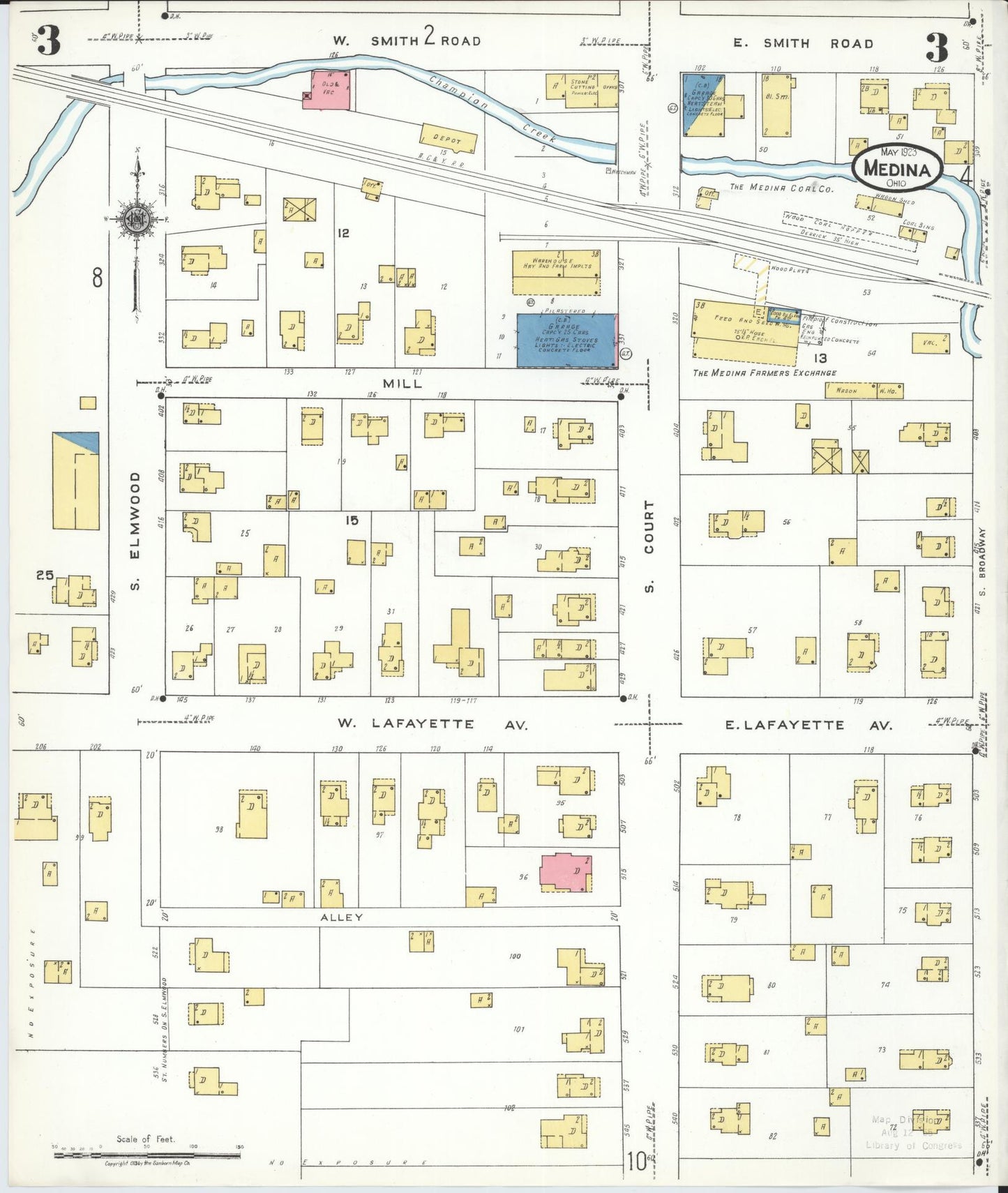 Sanborn Fire Insurance Map from Medina, Medina County, Ohio (1923), Sheet #0003 - Complete Map Set gallery image, historic Sanborn map, vintage wall art, Ohio Ohio