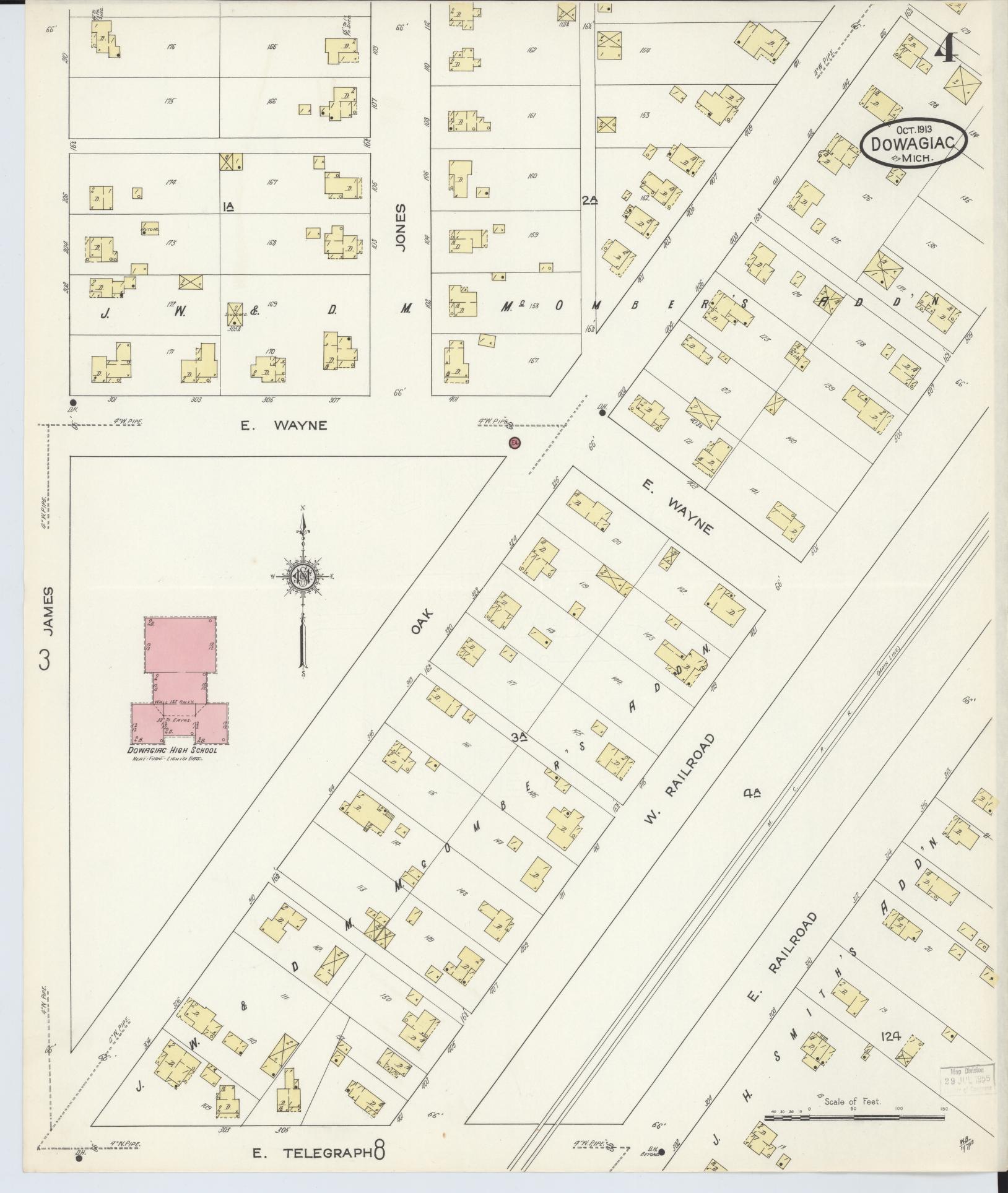 Sanborn Fire Insurance Map from Dowagiac, Cass County, Michigan (1913), Sheet #0004 - Complete Map Set gallery image, historic Sanborn map, vintage wall art, Michigan Michigan
