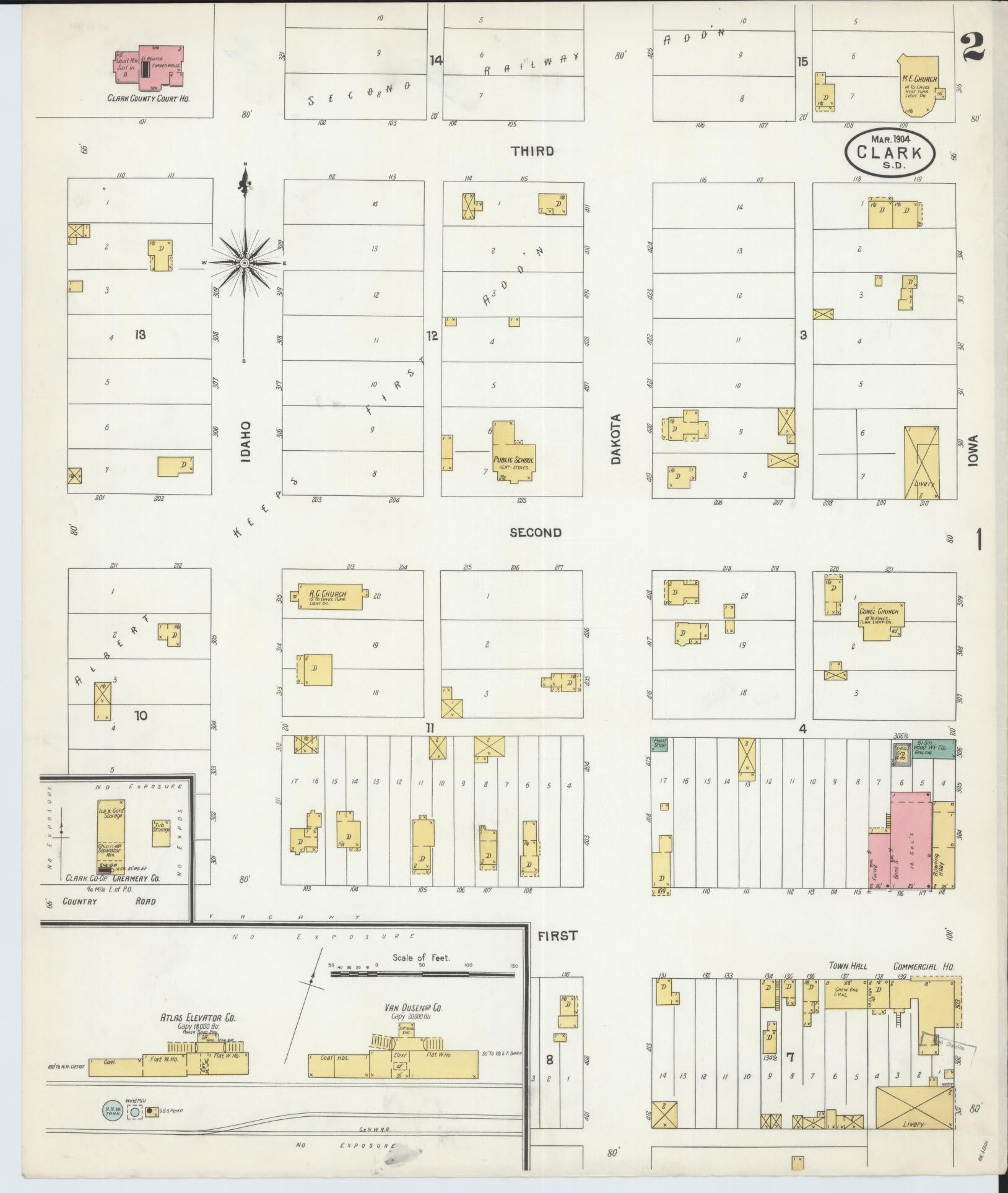 Sanborn Fire Insurance Map from Clark, Clark County, South Dakota (1904), Sheet #0002 - Complete Map Set gallery image, historic Sanborn map, vintage wall art, South Dakota South Dakota