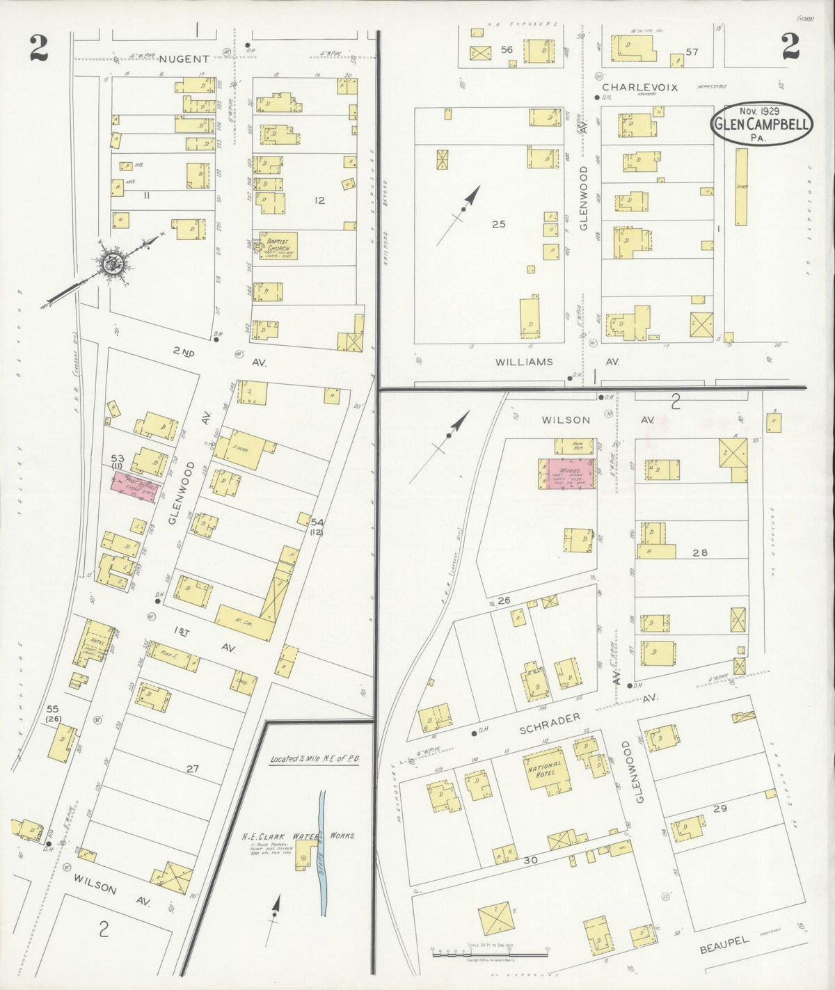 Sanborn Fire Insurance Map from Glen Campbell, Indiana County, Pennsylvania (1929), Sheet #0002 - Historic Sanborn Fire Insurance Map Print, vintage old map wall art, antique decor, genealogy gift, Glen Campbell Indiana map