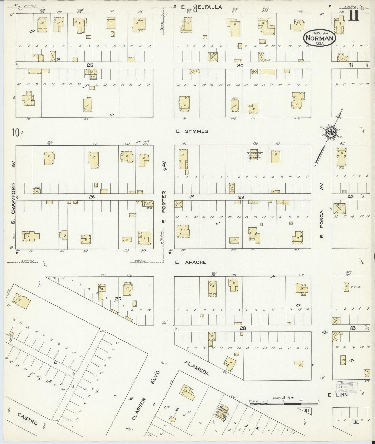 Sanborn Fire Insurance Map from Norman, Cleveland County, Oklahoma (1914), Sheet #0011 - Complete Map Set gallery image, historic Sanborn map, vintage wall art, Oklahoma Oklahoma