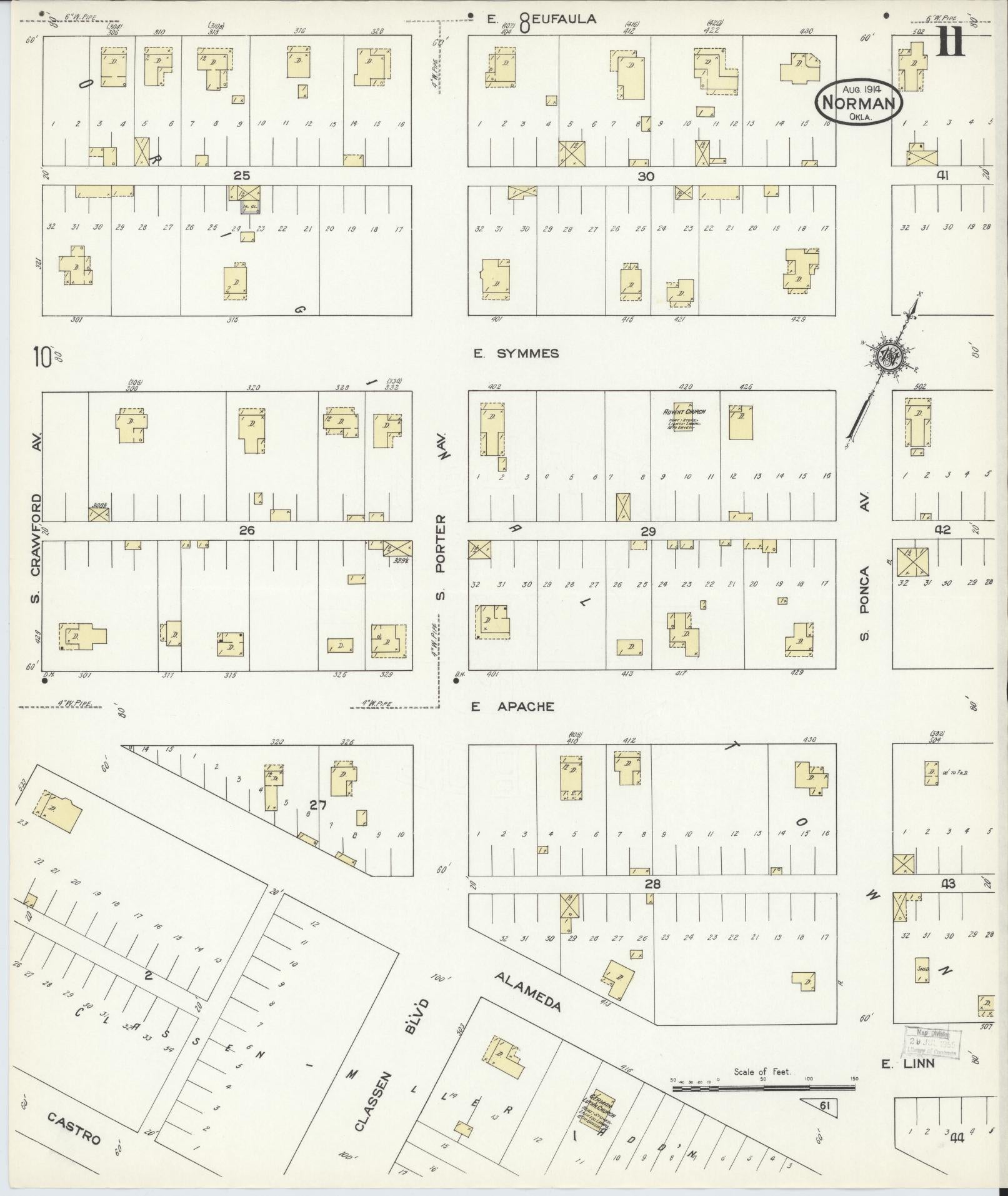 Sanborn Fire Insurance Map from Norman, Cleveland County, Oklahoma (1914), Sheet #0011 - Complete Map Set gallery image, historic Sanborn map, vintage wall art, Oklahoma Oklahoma