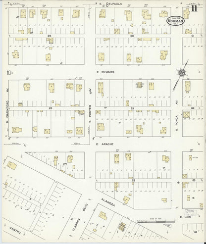 Sanborn Fire Insurance Map from Norman, Cleveland County, Oklahoma (1914), Sheet #0011 - Complete Map Set gallery image, historic Sanborn map, vintage wall art, Oklahoma Oklahoma