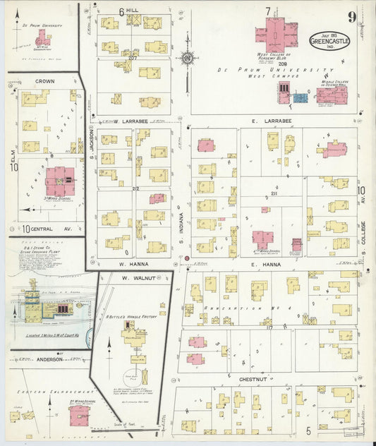 Sanborn Fire Insurance Map from Greencastle, Putnam County, Indiana (1913), Sheet #0009 - Historic Sanborn Fire Insurance Map Print, vintage old map wall art, antique decor, genealogy gift, Indiana Indiana map