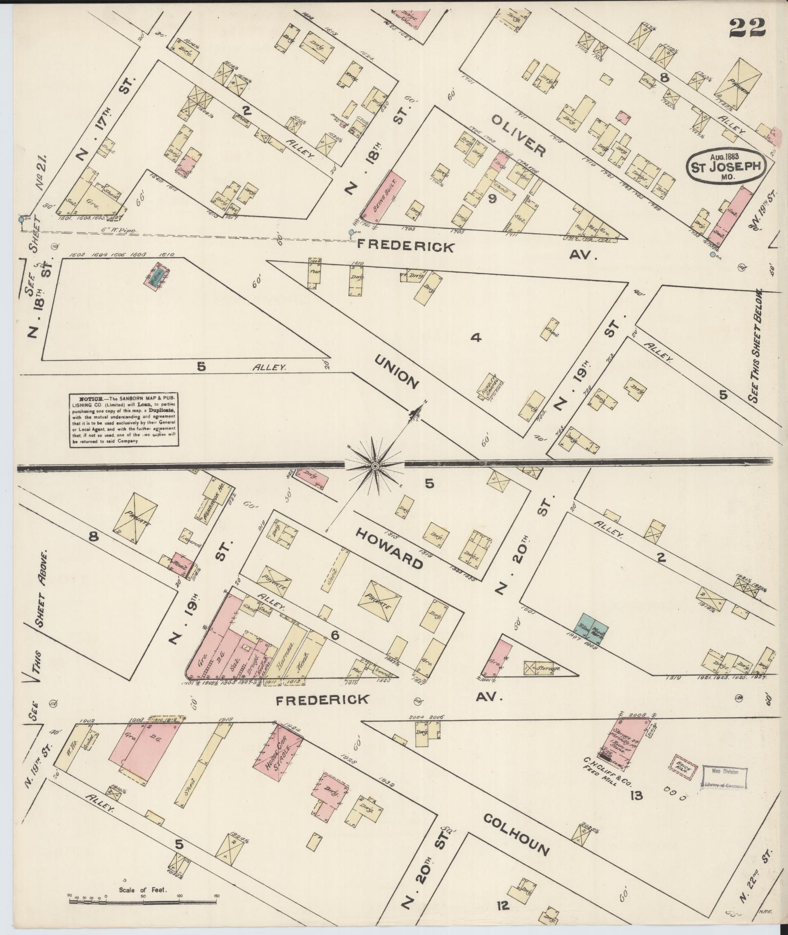 Sanborn Fire Insurance Map from Saint Joseph, Buchanan County, Missouri (1883), Sheet #0022 - Historic Sanborn Fire Insurance Map Print, vintage old map wall art, antique decor, genealogy gift, Missouri Missouri map