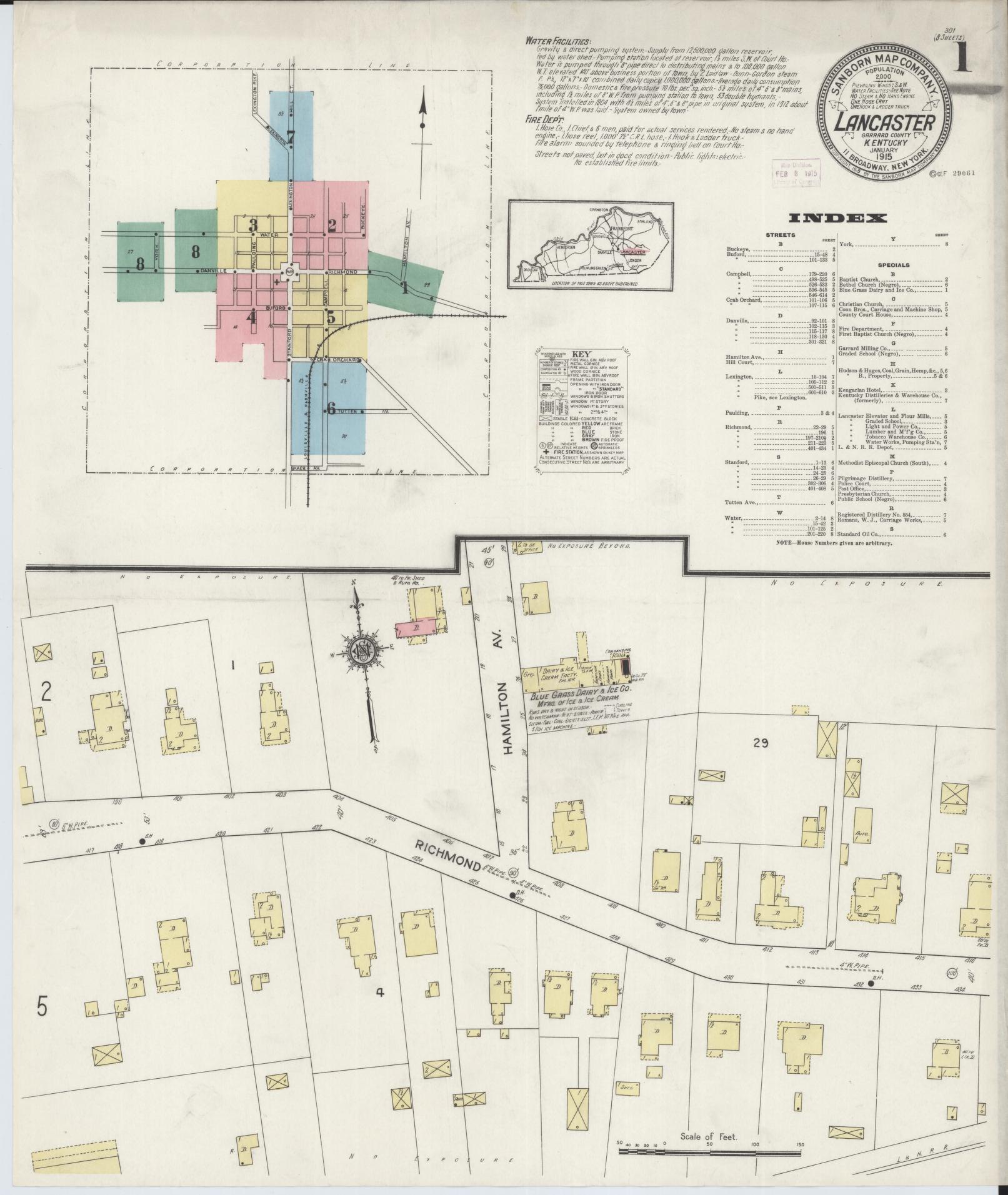 Sanborn Fire Insurance Map from Lancaster, Garrard County, Kentucky. (1915) – Historic Sanborn Fire Insurance Map Print