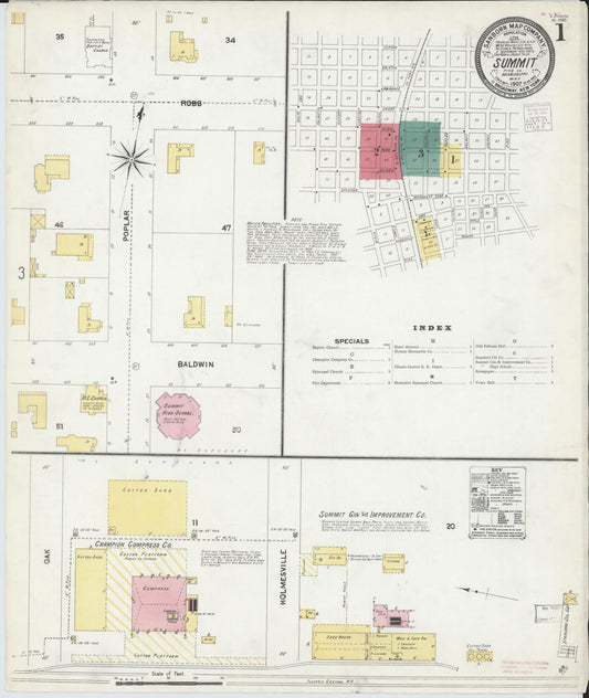 Sanborn Fire Insurance Map from Summit, Pike County, Mississippi (1907), Sheet #0001 - Complete Map Set gallery image, historic Sanborn map, vintage wall art, Mississippi Mississippi