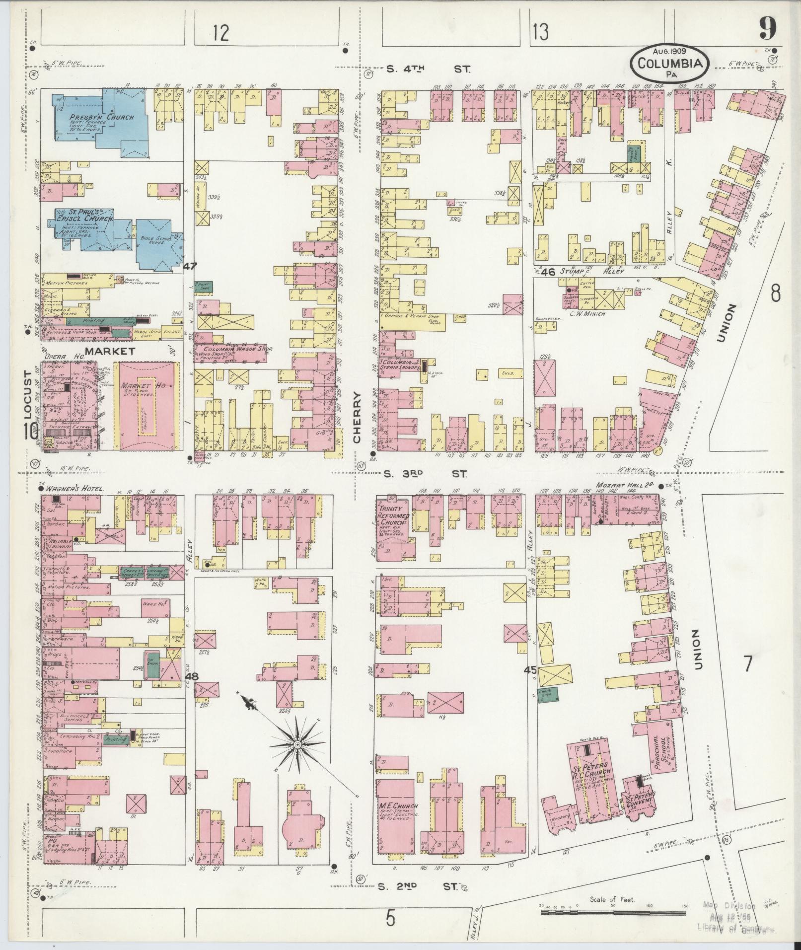 Sanborn Fire Insurance Map from Columbia, Lancaster County, Pennsylvania (1909), Sheet #0009 - Historic Sanborn Fire Insurance Map Print, vintage old map wall art, antique decor, genealogy gift, Pennsylvania Pennsylvania map