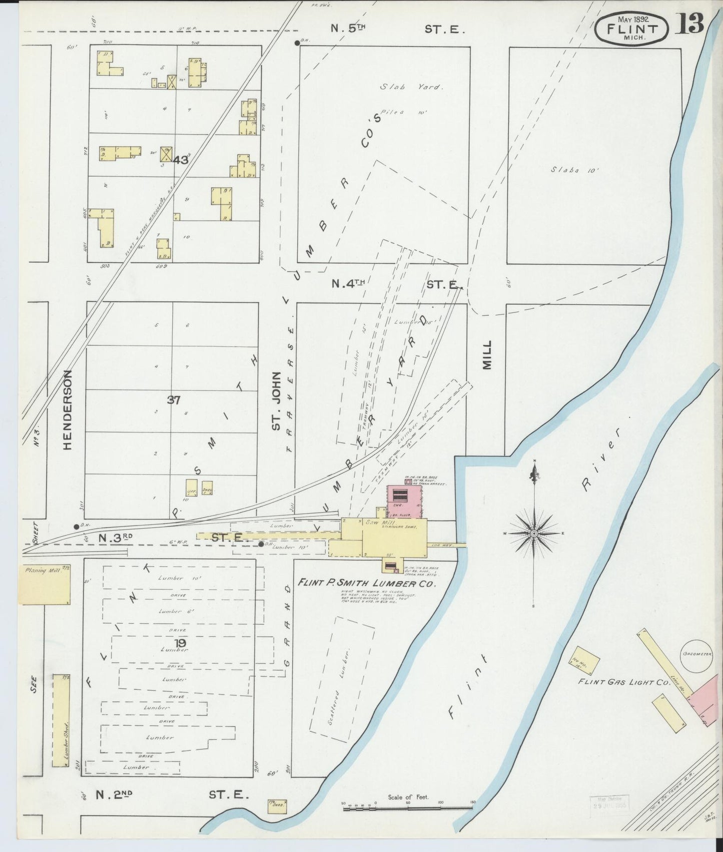 Sanborn Fire Insurance Map from Flint, Genesee County, Michigan (1892), Sheet #0013 - Complete Map Set gallery image, historic Sanborn map, vintage wall art, Michigan Michigan