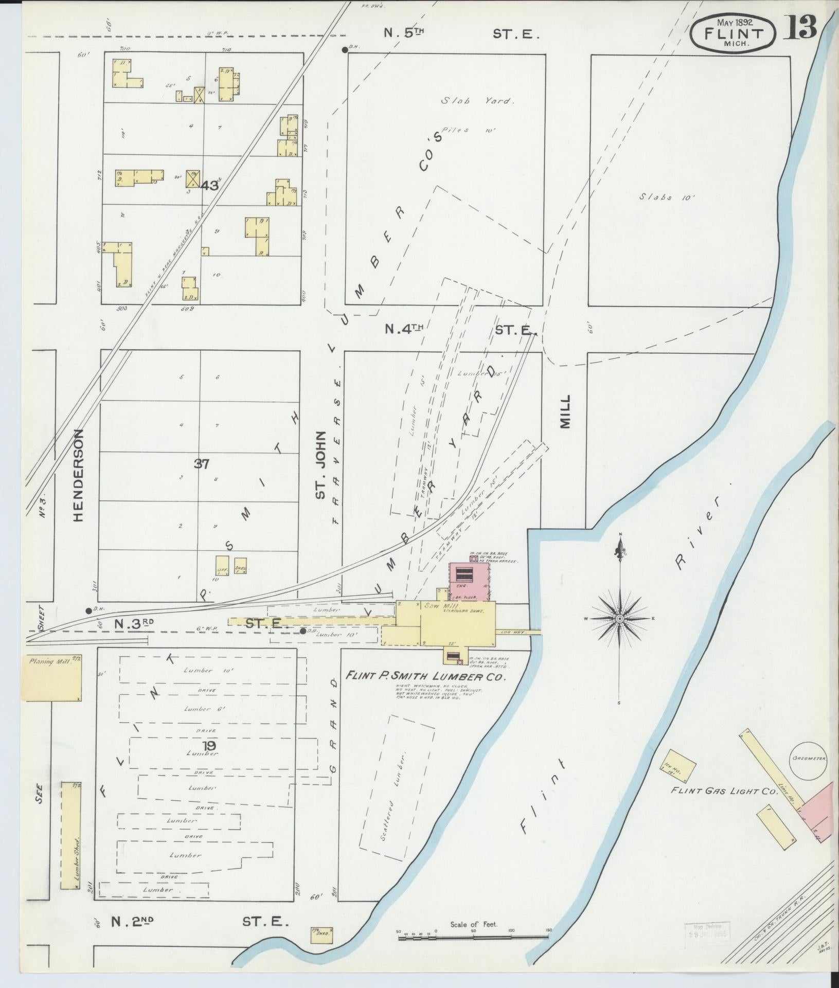 Sanborn Fire Insurance Map from Flint, Genesee County, Michigan (1892), Sheet #0013 - Complete Map Set gallery image, historic Sanborn map, vintage wall art, Michigan Michigan