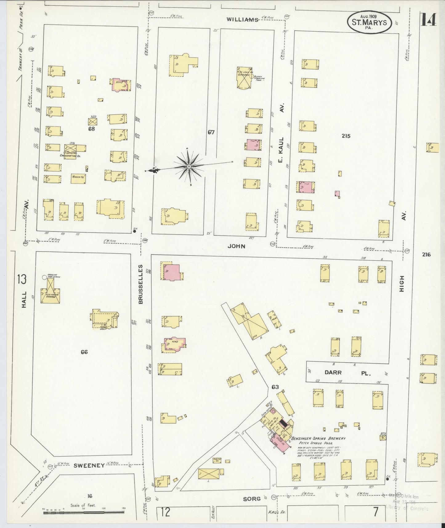 Sanborn Fire Insurance Map from Saint Marys, Elk County, Pennsylvania (1909), Sheet #0014 - Complete Map Set gallery image, historic Sanborn map, vintage wall art, Pennsylvania Pennsylvania