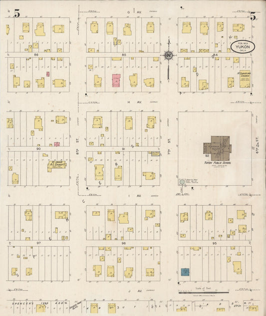 Sanborn Fire Insurance Map from Yukon, Canadian County, Oklahoma (1929), Sheet #0005 - Historic Sanborn Fire Insurance Map Print, vintage old map wall art, antique decor, genealogy gift, Oklahoma Oklahoma map