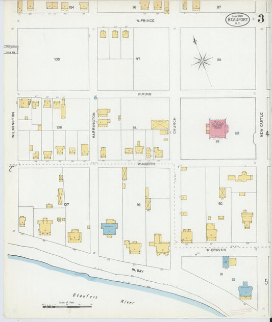 Sanborn Fire Insurance Map from Beaufort, Beaufort County, South Carolina (1905), Sheet #0003 - Historic Sanborn Fire Insurance Map Print, vintage old map wall art, antique decor, genealogy gift, South Carolina South Carolina map
