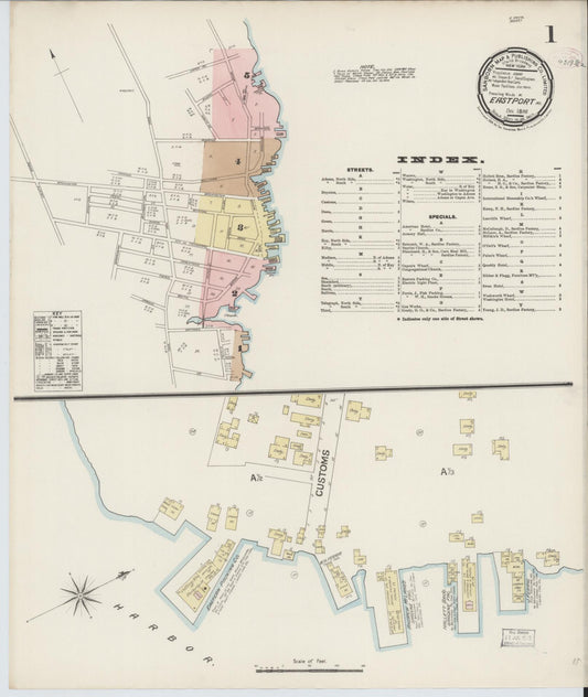 Sanborn Fire Insurance Map from Eastport, Washington County, Maine (1888), Sheet #0001 - Historic Sanborn Fire Insurance Map Print, vintage old map wall art, antique decor, genealogy gift, Maine Maine map