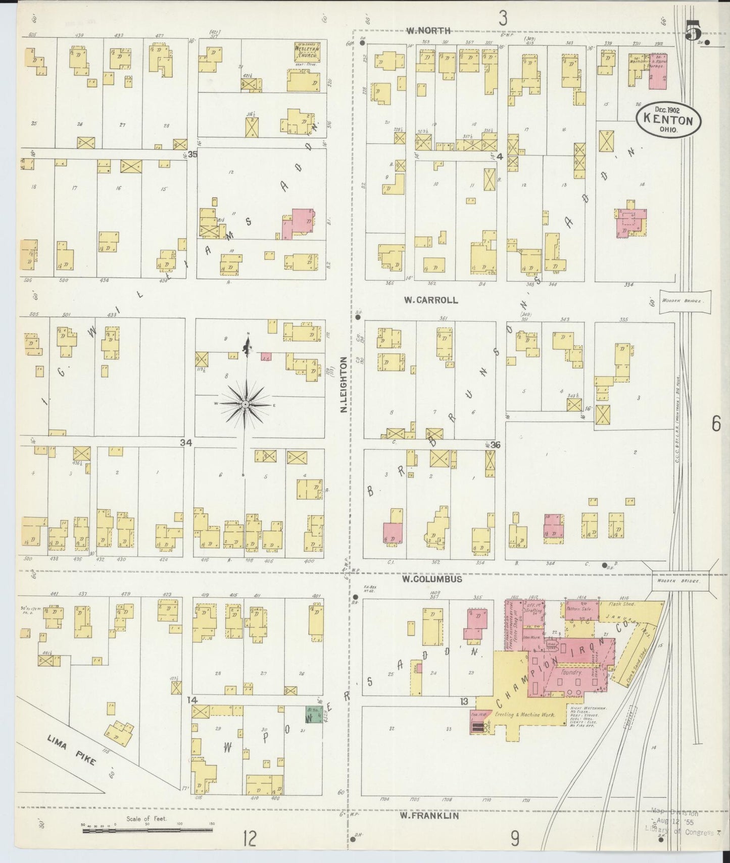 Sanborn Fire Insurance Map from Kenton, Hardin County, Ohio (1902), Sheet #0005 - Historic Sanborn Fire Insurance Map Print, vintage old map wall art, antique decor, genealogy gift, Ohio Ohio map