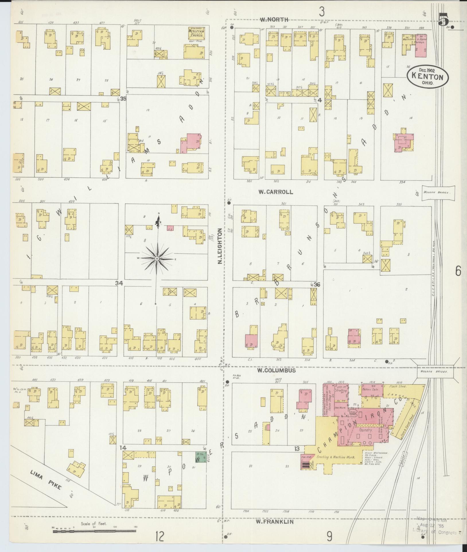 Sanborn Fire Insurance Map from Kenton, Hardin County, Ohio (1902), Sheet #0005 - Historic Sanborn Fire Insurance Map Print, vintage old map wall art, antique decor, genealogy gift, Ohio Ohio map