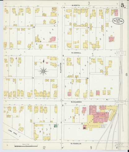 Sanborn Fire Insurance Map from Kenton, Hardin County, Ohio (1902), Sheet #0005 - Historic Sanborn Fire Insurance Map Print, vintage old map wall art, antique decor, genealogy gift, Ohio Ohio map