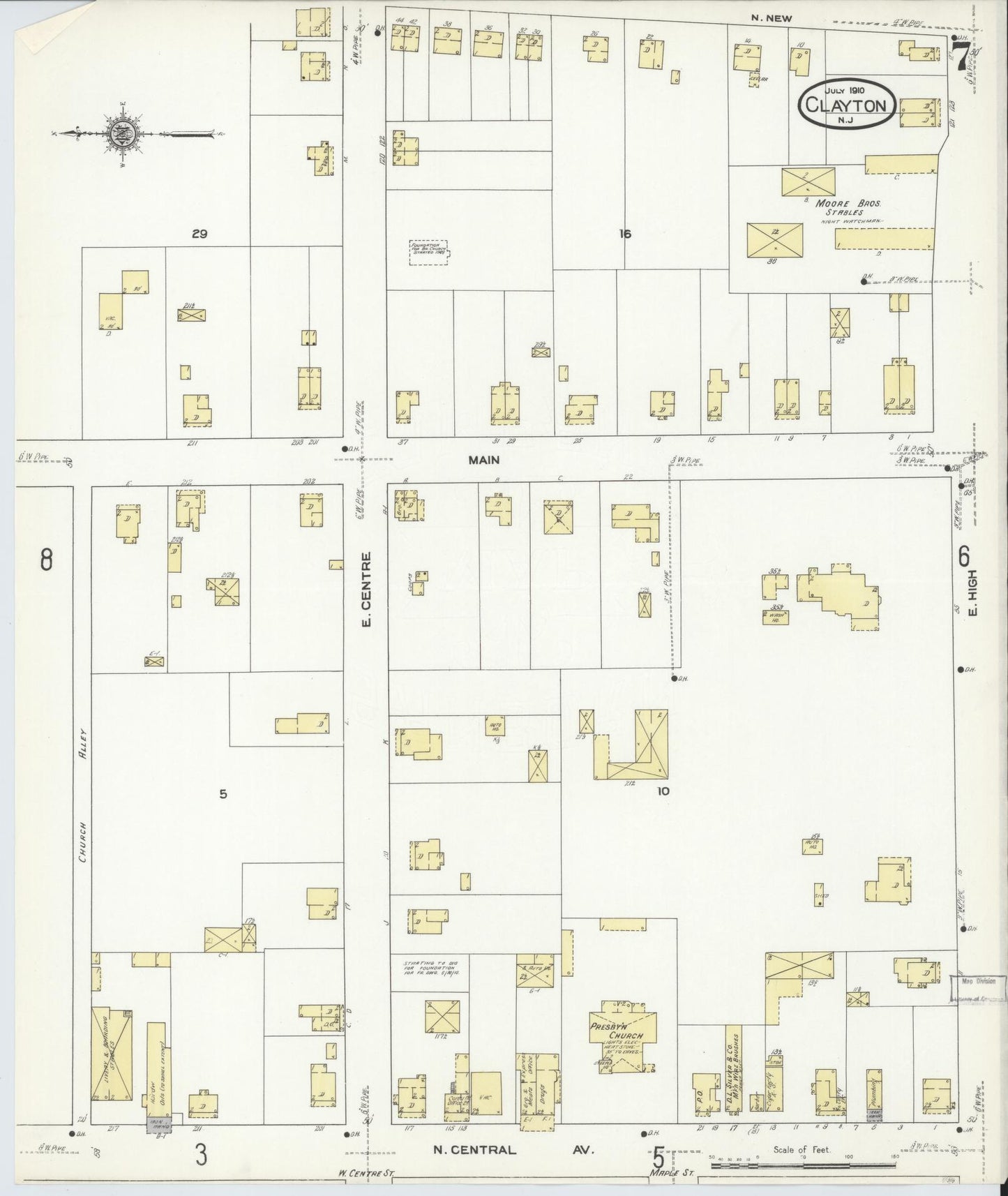 Sanborn Fire Insurance Map from Clayton, Gloucester County, New Jersey (1910), Sheet #0007 - Historic Sanborn Fire Insurance Map Print, vintage old map wall art, antique decor, genealogy gift, New Jersey New Jersey map