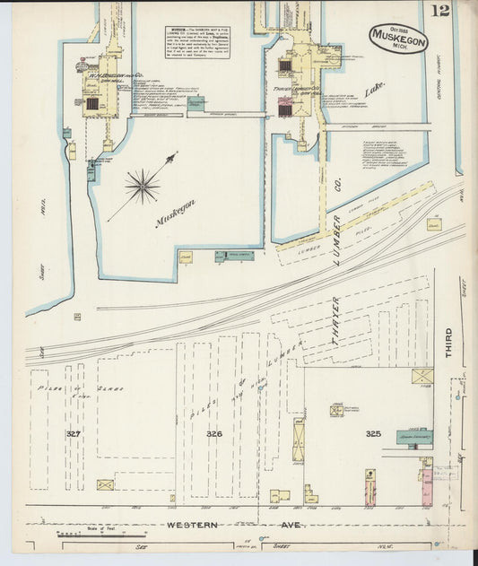 Sanborn Fire Insurance Map from Muskegon, Muskegon County, Michigan (1883), Sheet #0012 - Historic Sanborn Fire Insurance Map Print, vintage old map wall art, antique decor, genealogy gift, Michigan Michigan map