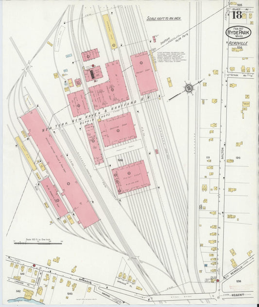 Sanborn Fire Insurance Map from Hyde Park, Norfolk County, Massachusetts (1917), Sheet #0018 - Historic Sanborn Fire Insurance Map Print, vintage old map wall art, antique decor, genealogy gift, Massachusetts Massachusetts map