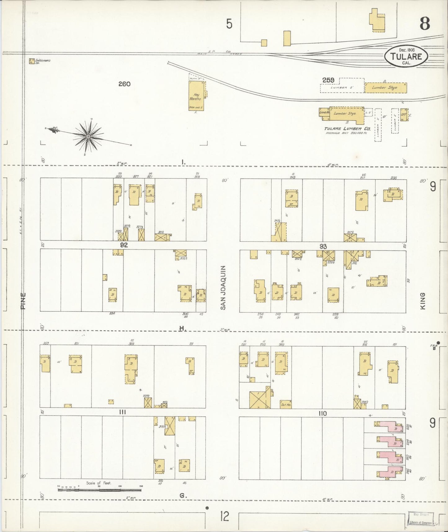 Sanborn Fire Insurance Map from Tulare, Tulare County, California (1906), Sheet #0008 - Complete Map Set gallery image, historic Sanborn map, vintage wall art, California California