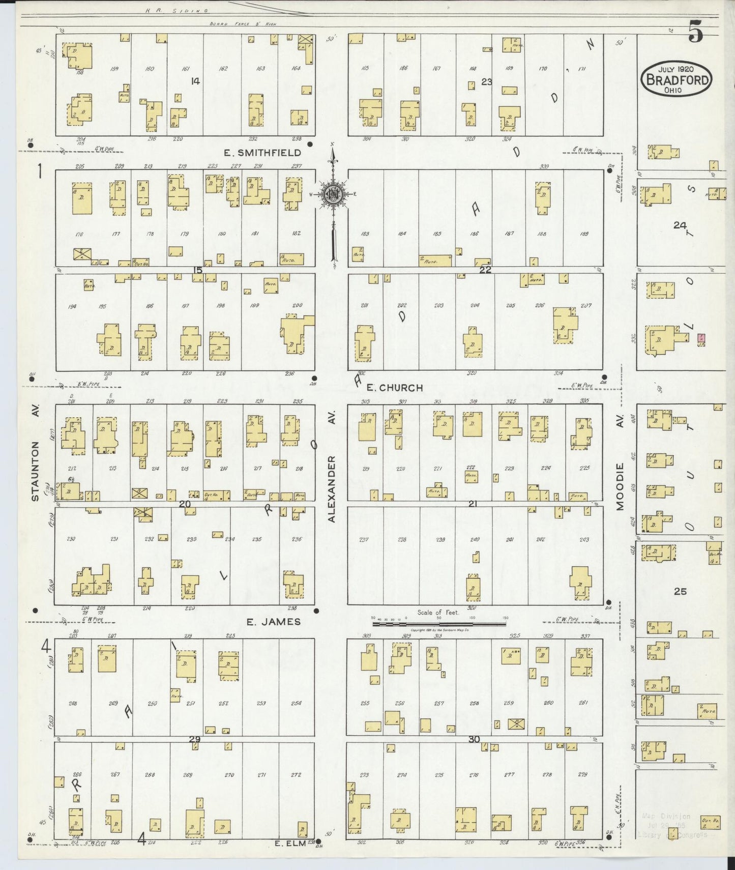 Sanborn Fire Insurance Map from Bradford, Darke and Miami Counties, Ohio (1920), Sheet #0005 - Historic Sanborn Fire Insurance Map Print, vintage old map wall art, antique decor, genealogy gift, Ohio Ohio map