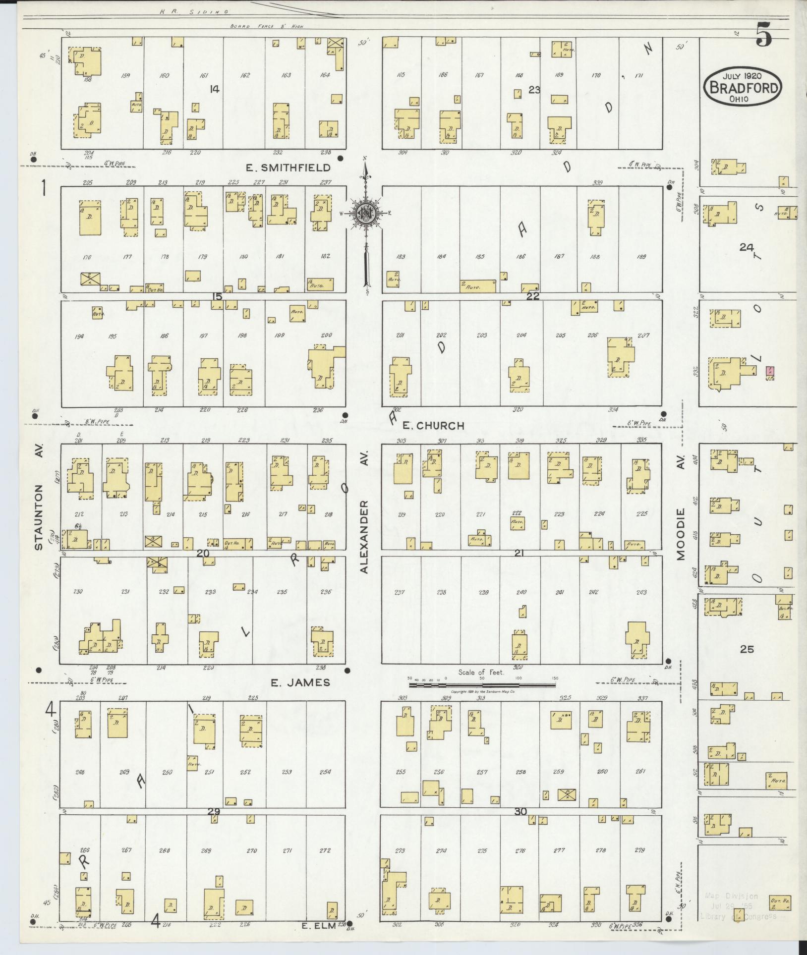Sanborn Fire Insurance Map from Bradford, Darke and Miami Counties, Ohio (1920), Sheet #0005 - Historic Sanborn Fire Insurance Map Print, vintage old map wall art, antique decor, genealogy gift, Ohio Ohio map