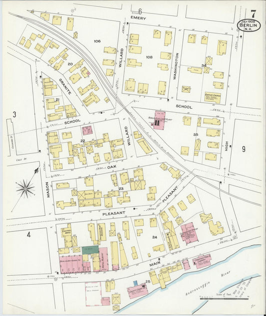 Sanborn Fire Insurance Map from Berlin, Coos County, New Hampshire (1909), Sheet #0007 - Historic Sanborn Fire Insurance Map Print, vintage old map wall art, antique decor, genealogy gift, New Hampshire New Hampshire map