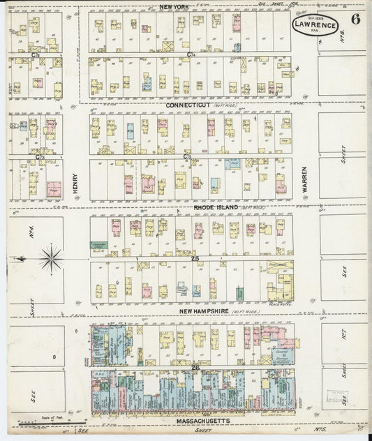 Sanborn Fire Insurance Map from Lawrence, Douglas County, Kansas (1889), Sheet #0006 - Historic Sanborn Fire Insurance Map Print, vintage old map wall art, antique decor, genealogy gift, Kansas Kansas map