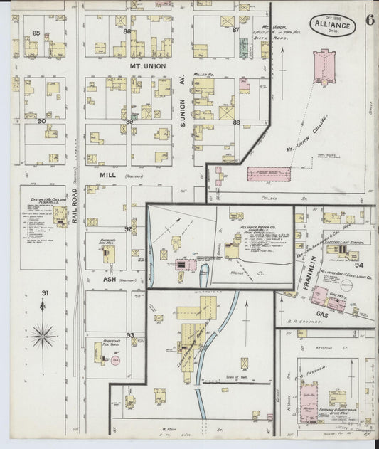 Sanborn Fire Insurance Map from Alliance, Stark County, Ohio (1888), Sheet #0006 - Historic Sanborn Fire Insurance Map Print, vintage old map wall art, antique decor, genealogy gift, Ohio Ohio map