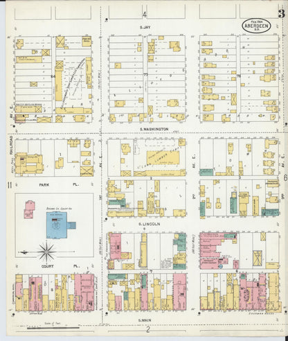 Sanborn Fire Insurance Map from Aberdeen, Brown County, South Dakota (1904), Sheet #0003 - Complete Map Set gallery image, historic Sanborn map, vintage wall art, South Dakota South Dakota